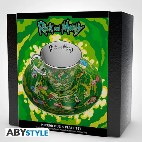 Rick and Morty tükrös bögre és tányér készlet